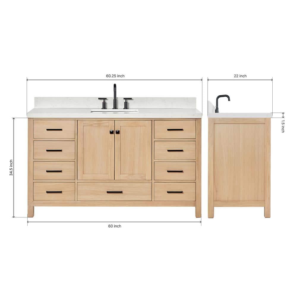 ARIEL Cambridge 60.25 Single Sink Bathroom Vanity with Carrara White Quartz Top