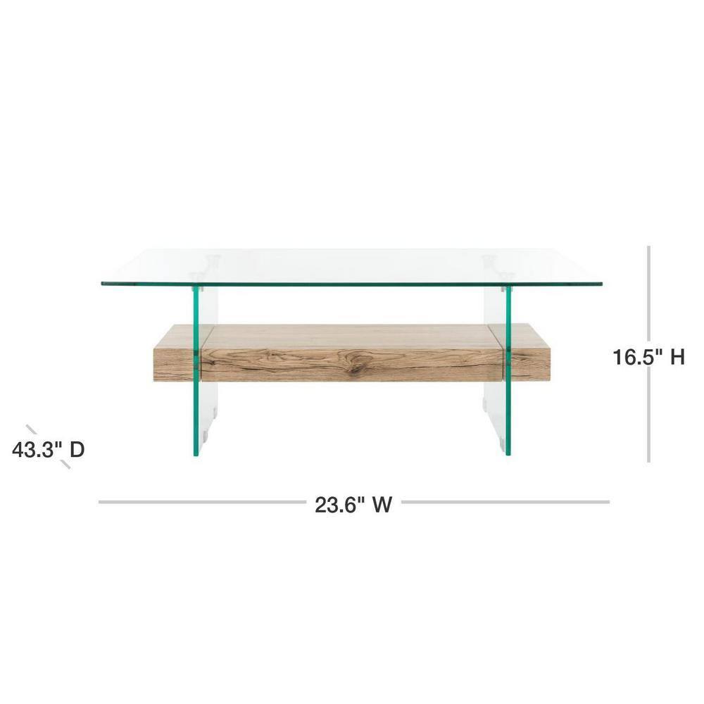 Kayley Coffee Table - Glass/Natural Wood Rack - Safavieh