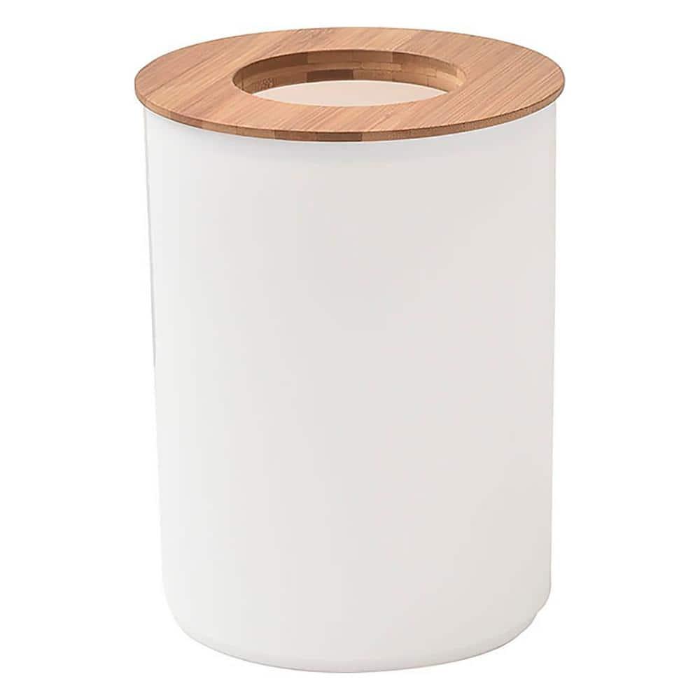 Evideco French Home Goods White Bathroom Trash Can Padang Bamboo Top 1.3 Gal - Stylish and Sustainable 5L Waste Solution