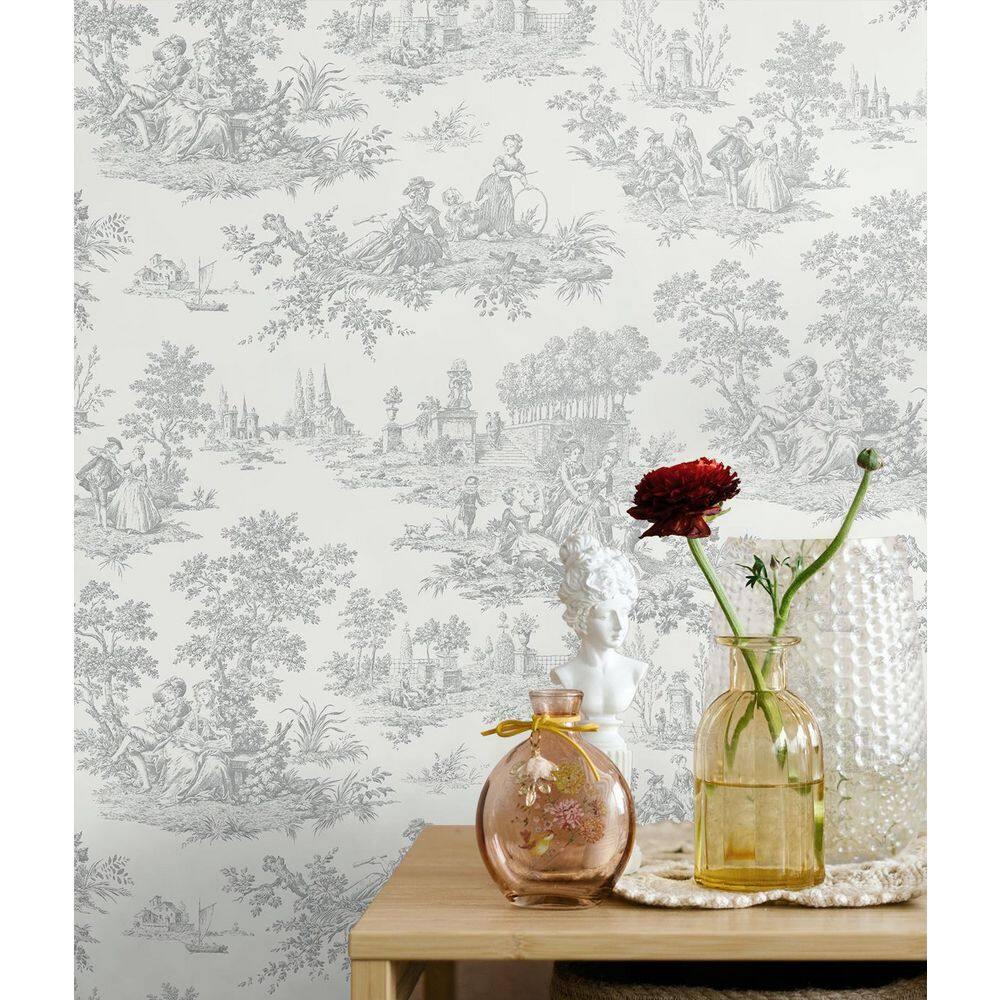 NextWall Argos Grey Chateau Toile Peel and Stick Wallpaper