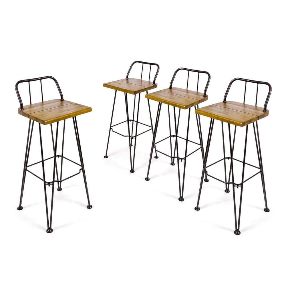 Noble House Denali Outdoor Teaked Acacia Wood Barstools (Set of 4)