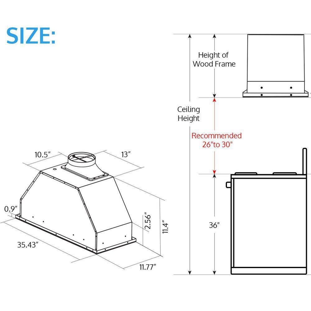 Range Hood Insert 36, AROAN Built-in Range Hood with Ducted/Ductless Convertible, Stainless Steel Vent Hood for Kitchen with 900 CFM, 4 Speed Soft Touch Switch, Aluminum Filters, Carbon Filter(B0136A)