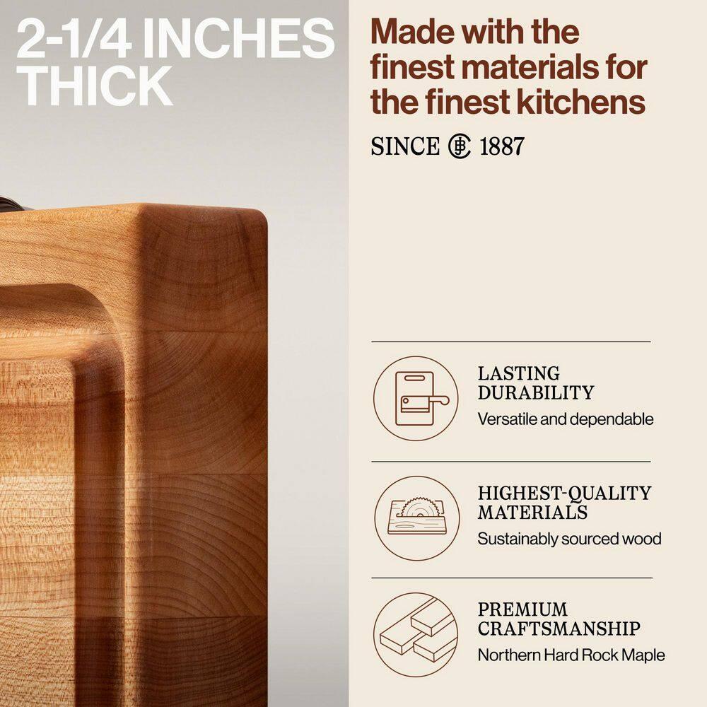 John Boos Boos Block Newton Prep Master Reversible Wood Cutting Board with Juice Groove and Pan, 2.25-Inch Thickness, 15" x 14" x 2 1/4", Maple