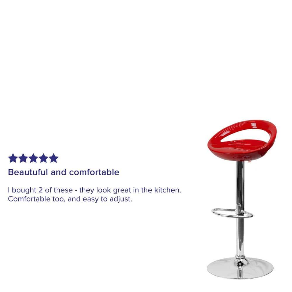 Flash Furniture Contemporary Red Plastic Adjustable Height Barstool with Rounded Cutout Back and Chrome Base