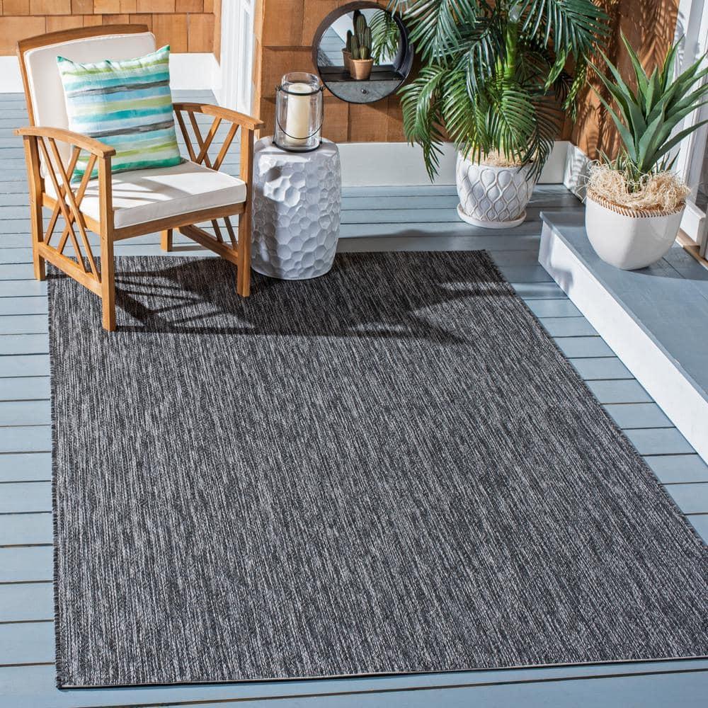 SAFAVIEH Courtyard Mitre Geometric Indoor/Outdoor Area Rug, Black/Grey, 6'7" x 6'7" Square