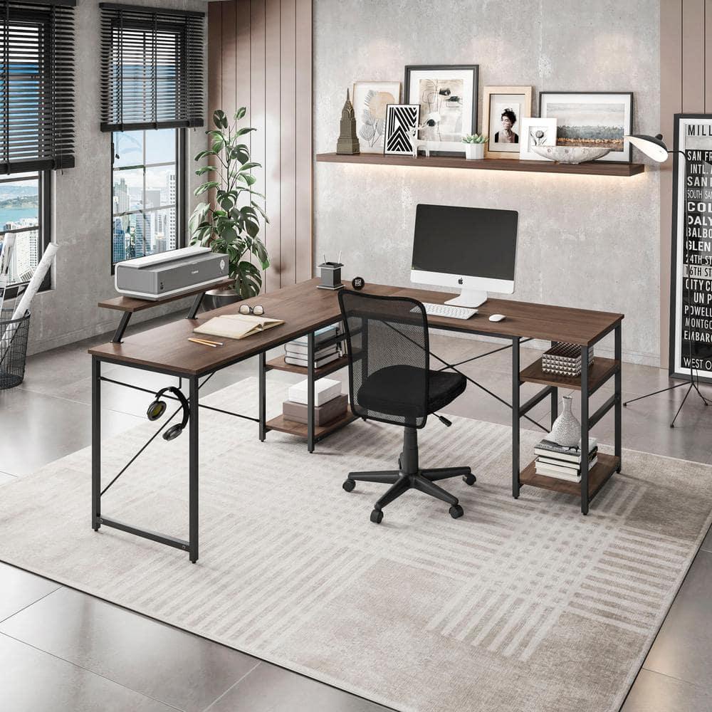 Inbox Zero Techni Mobili L-Shape Industrial Desk With Storage Shelves | Wayfair