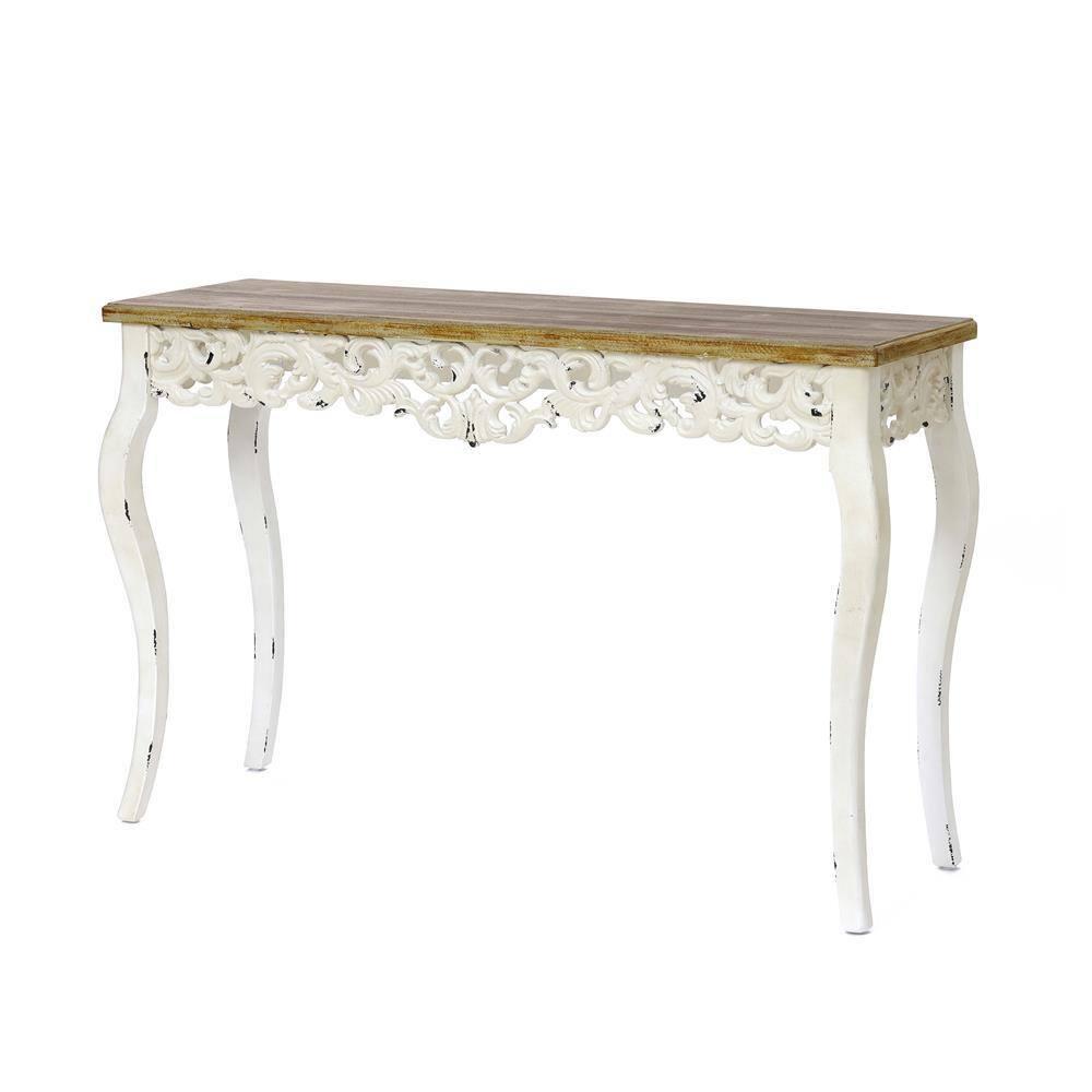 LuxenHome Victorian Off White and Natural Wood Console and Entry Table Off-White