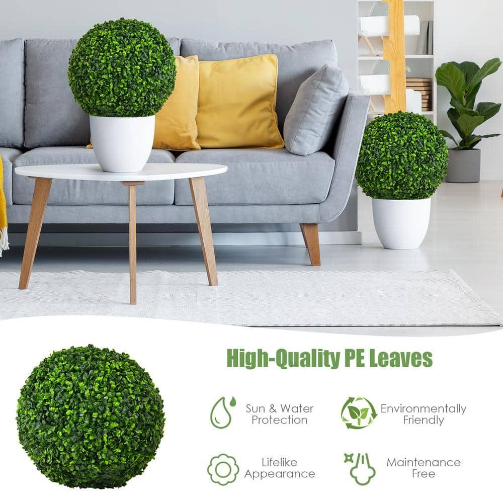 Costway 2 PCS 15.7'' Artificial Boxwood Topiary Balls UV Protected Indoor Outdoor