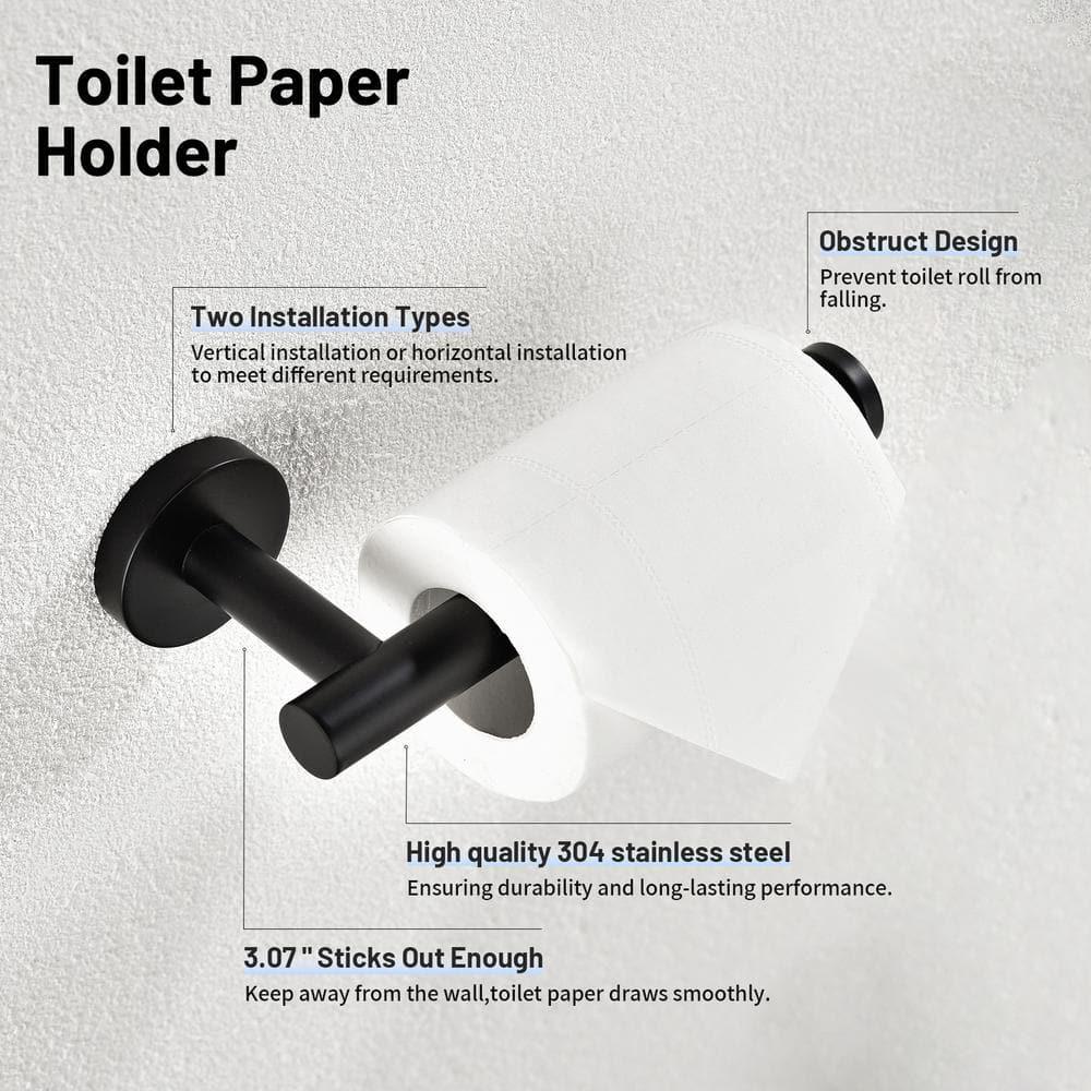 6 PCS Bathroom Hardware Set, Including 16" Hand Towel Bar, Toilet Paper Holder, Towel Ring, Robe Towel Hooks, Bathroom Accessories Kit(Matte Black)