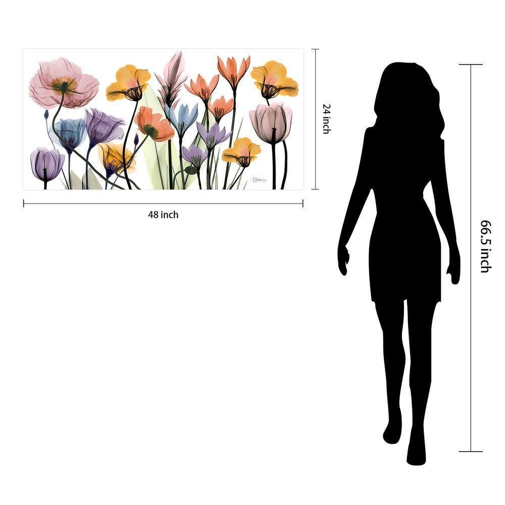 "Flowerscape Portrait" Frameless Free Floating Reverse Printed Tempered Art Glass Wall Art, 24 in. x 48 in.