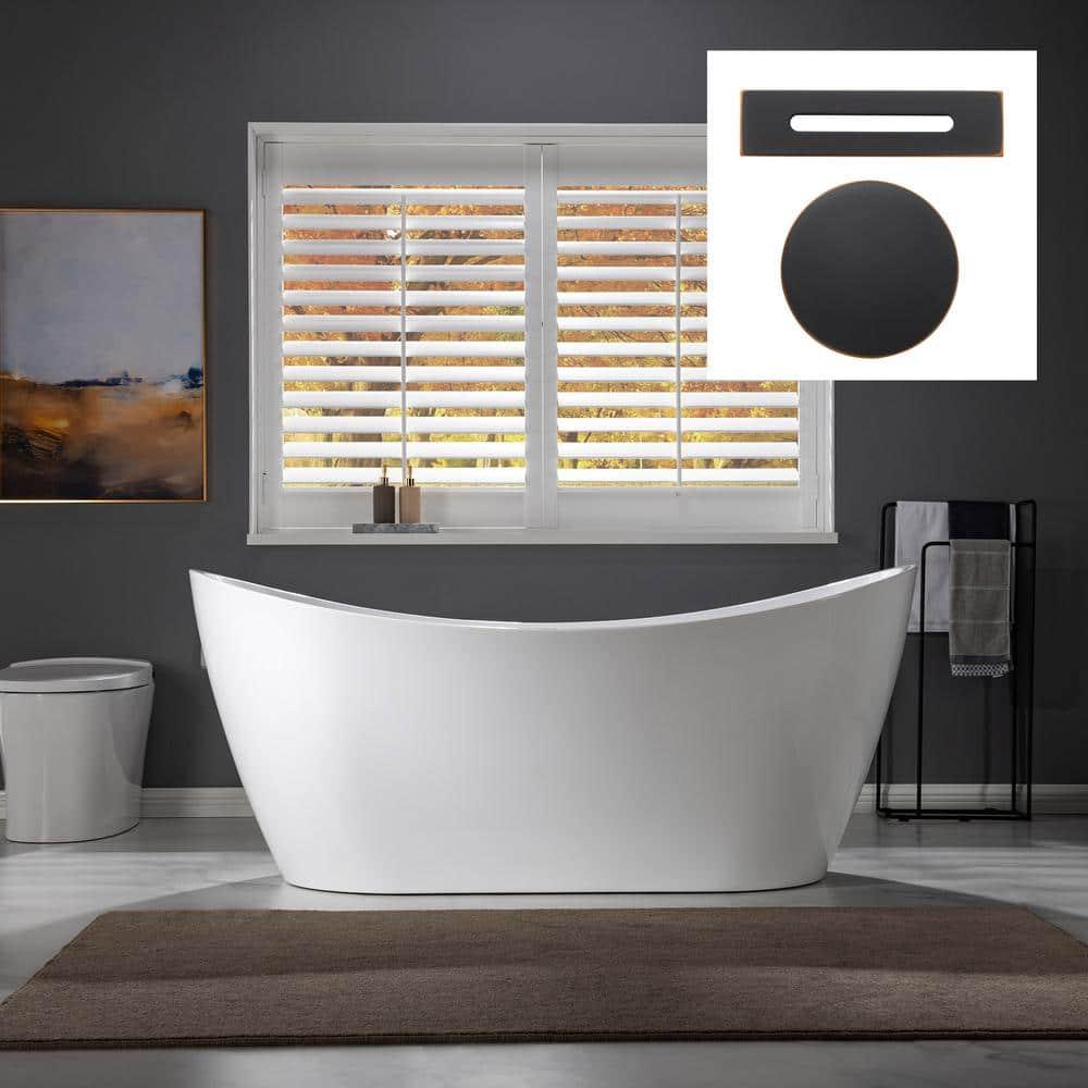 White With Matte Black Trim 67'' x 31.5'' Freestanding Soaking Acrylic Bathtub