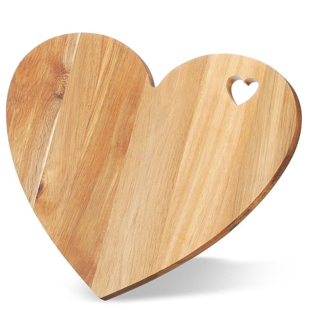 Dadiaei Valentine's Day Gifts Heart Shaped Cutting Board Acacia Wood Bread Cheese Serving Platter Serving Charcuterie Board for Meat Cheese and Vegetables(Heart Hole Style)