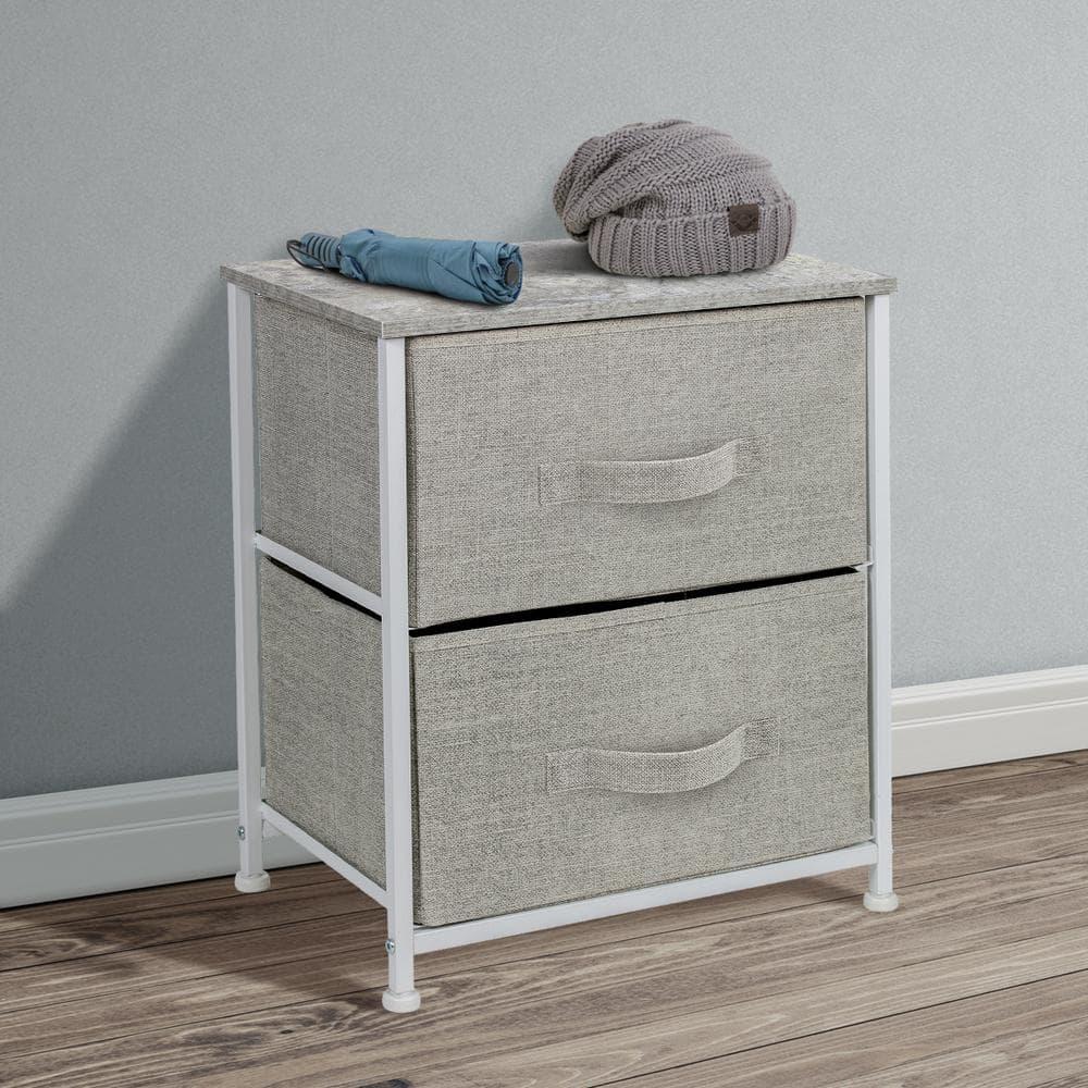Sorbus Nightstand with 2 Drawers - Steel Frame, Wood Top & Easy Pull Fabric Bins - Great for Home, Bedroom, Office & College Dorm (Gray)