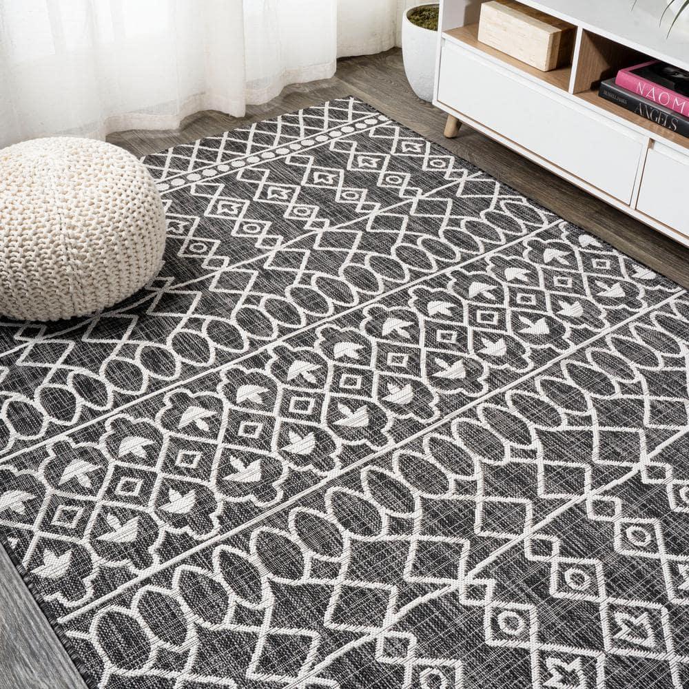 3'x5' Kafel Modern Bohemian Indoor/Outdoor Area Rug, Black/Ivory - JONATHAN Y