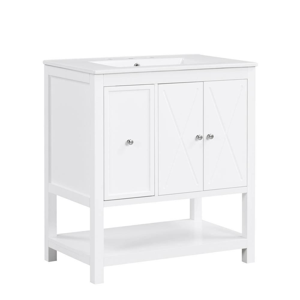 Myhomekeepers 30'' Single Bathroom Vanity with Solid Wood+MDF Top