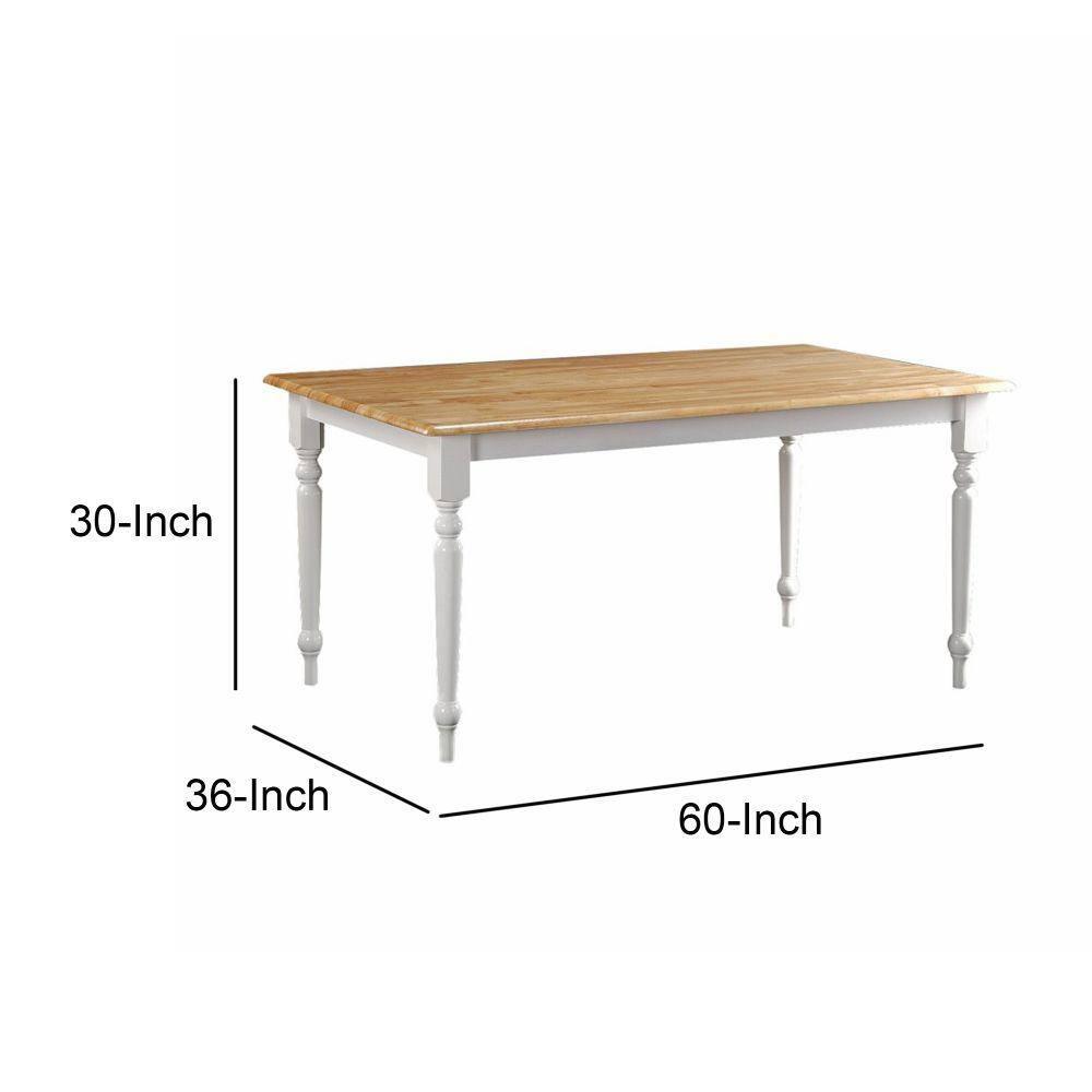 Grained Rectangular Wooden Dining Table with Turned Legs - Brown & White
