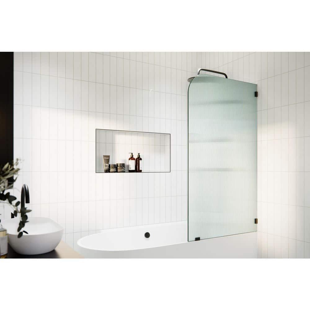 Aurora 30 in. x 58.25 in. Frameless Fluted Radius Single Fixed Bath Panel