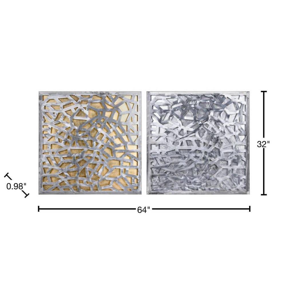 Empire Art Direct PSL-19309-3232 'Silver Enigma' Polished Steel Silver Leaf 3D Abstract Metal Wall Art