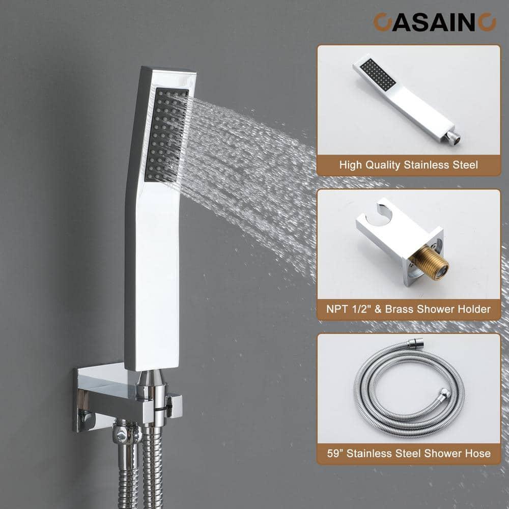 CASAINC CS6228-12CH Dual Shower Head Thermostatic Rainfall Shower System with Rough in-Valve and Shower Body Spray