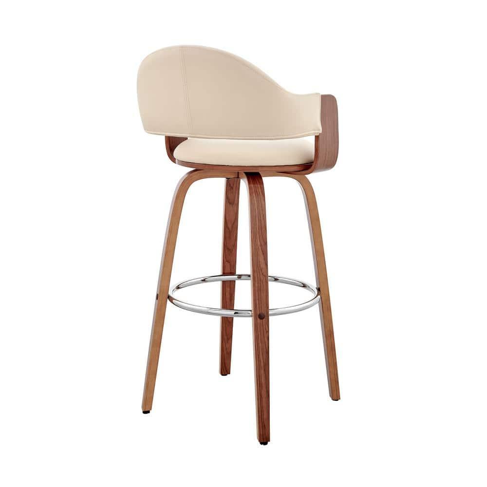 Armen Living 26" Daxton Counter Height Barstool with Cream Faux Leather Seat Walnut Finish Frame: Swivel, Footrest, Upholstered