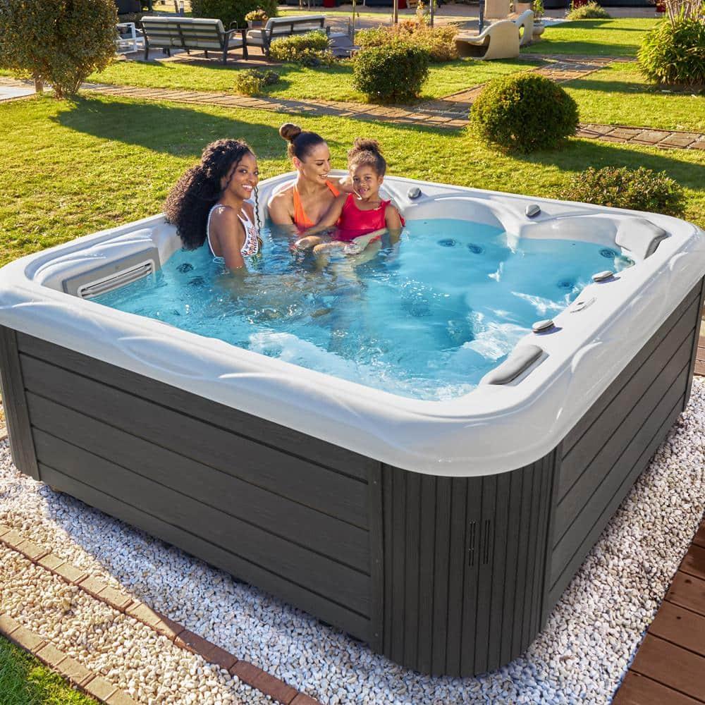 Buenospa New York 6 - Person 49 - Jet Acrylic Square Hot Tub with Ozonator and Cover in White