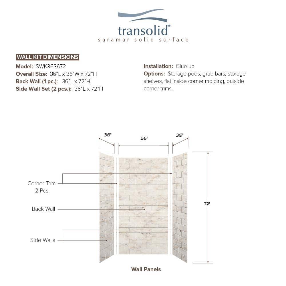 Transolid SaraMar 36'' W 36'' D 72'' H Glue Up Solid Surface Wall