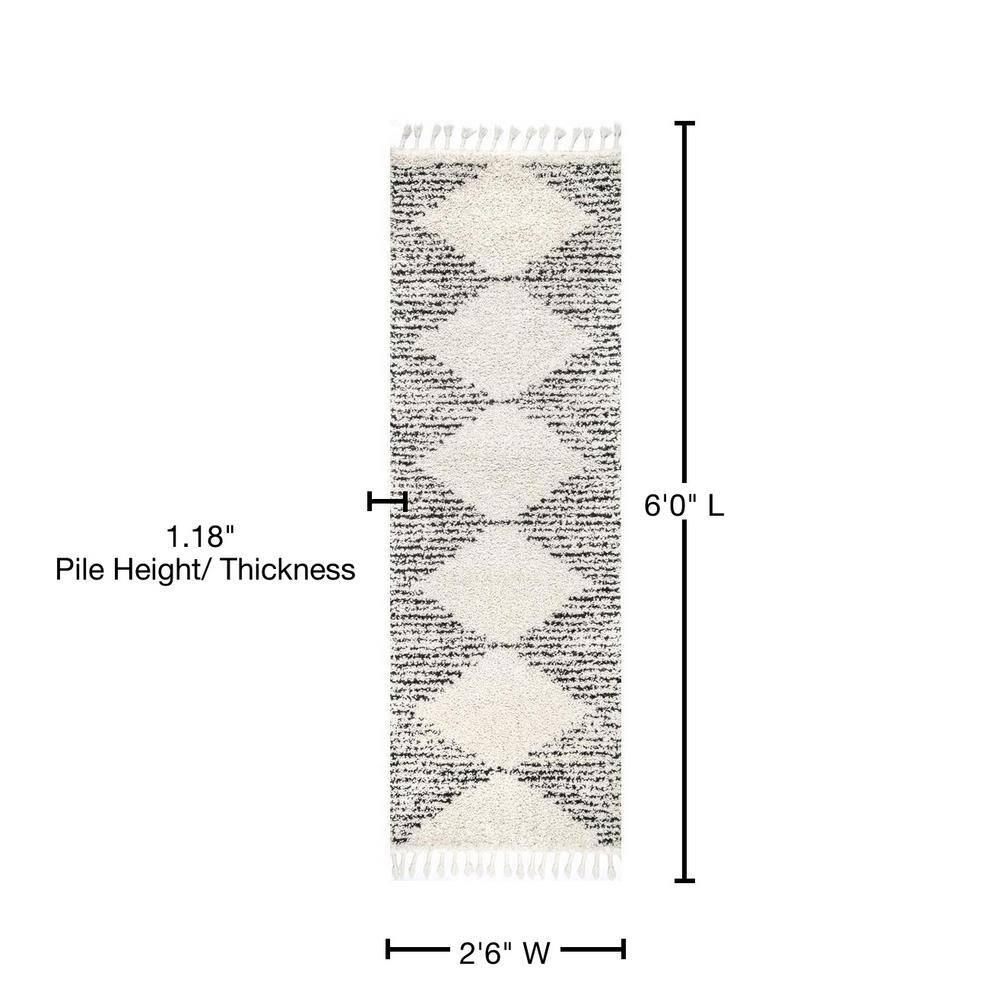 Nuloom Bria Trellis 2x6 Runner Shag Indoor Area Rug for Living Room Bedroom Dining Room Nursery Entryway Hallway, Off White/Charcoal