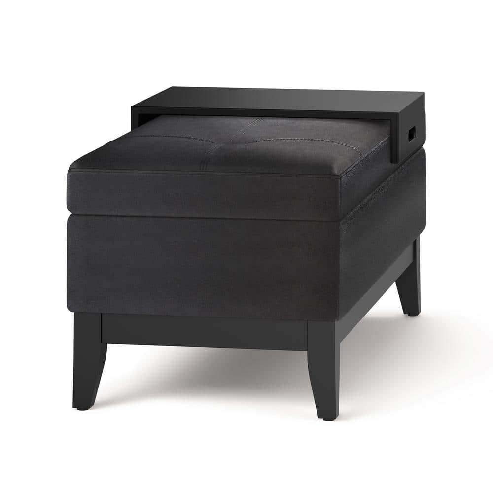 Simpli Home Oregon 42"W Upholstered Storage Ottoman Bench with Lift-Top Lid and Tray
