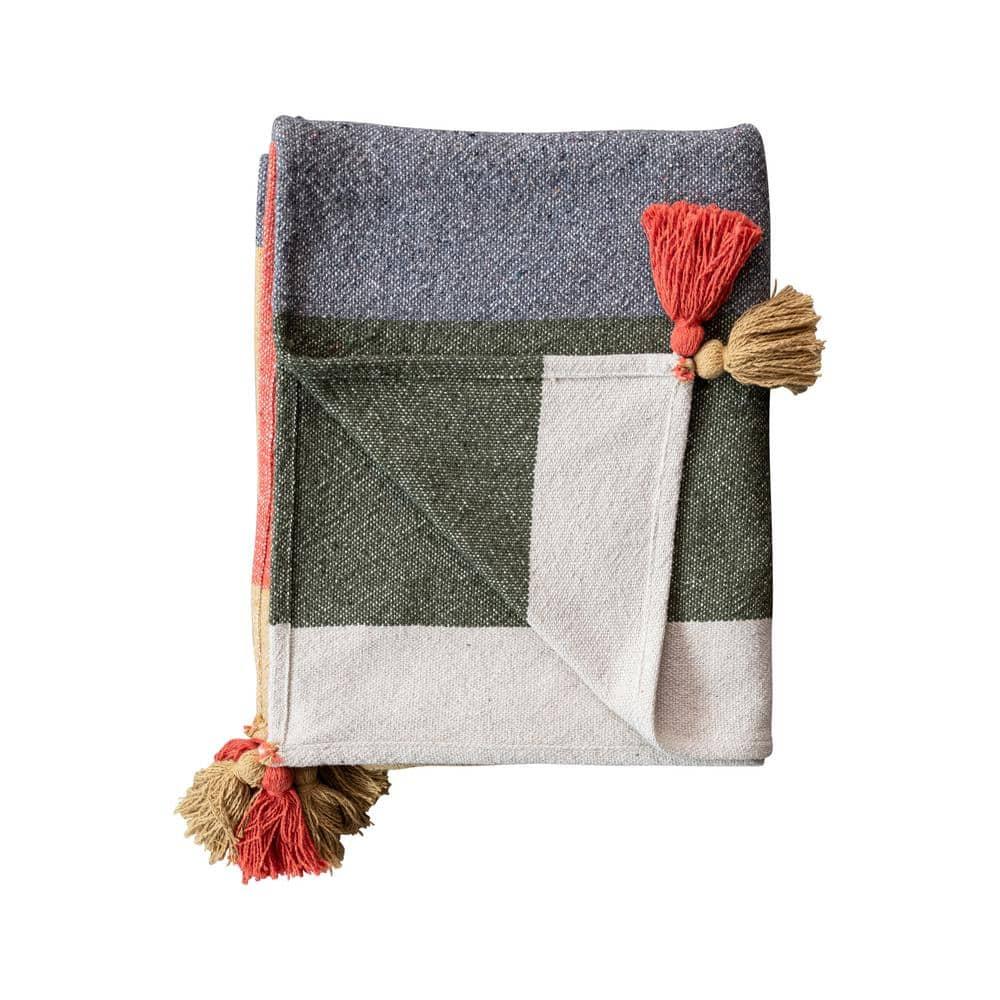 Creative Co-Op Woven Cotton Blend Throw with 8 Stripes and Tassels, Multicolor