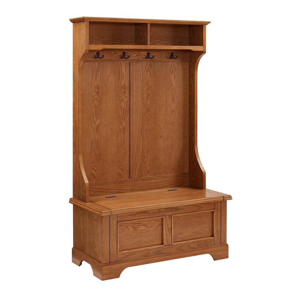 Campbell Hall Tree Oak - Crosley: Spacious Bench, 4 Double Hooks, Shoe Storage