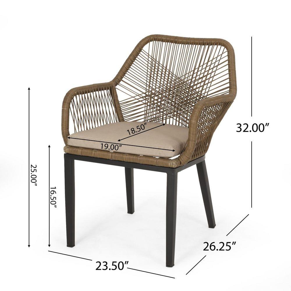 2pk Russel Outdoor Wicker Dining Chairs with Cushions Light Brown/Beige - Christopher Knight Home: Weather-Resistant Iron Frame