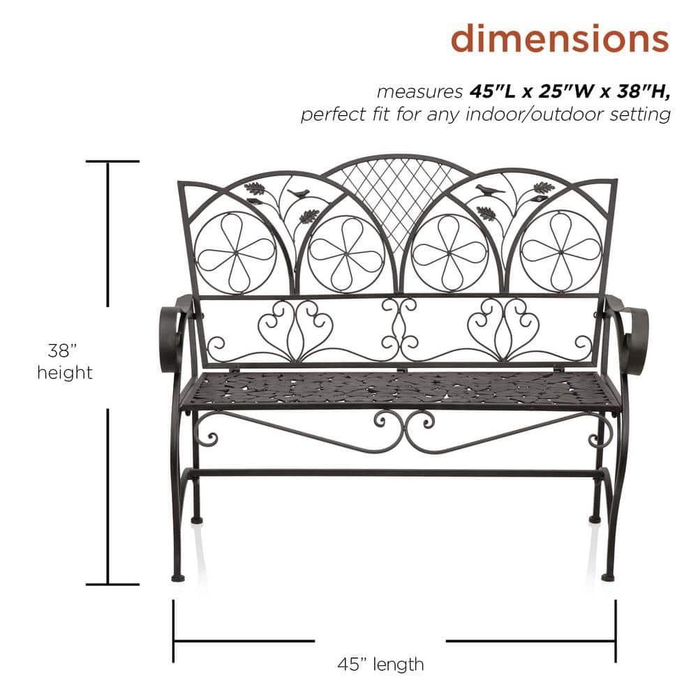 38" x 45" Iron Birds and Leaves Outdoor Garden Bench Brown - Alpine Corporation: Weatherproof, Decorative Yard Seating