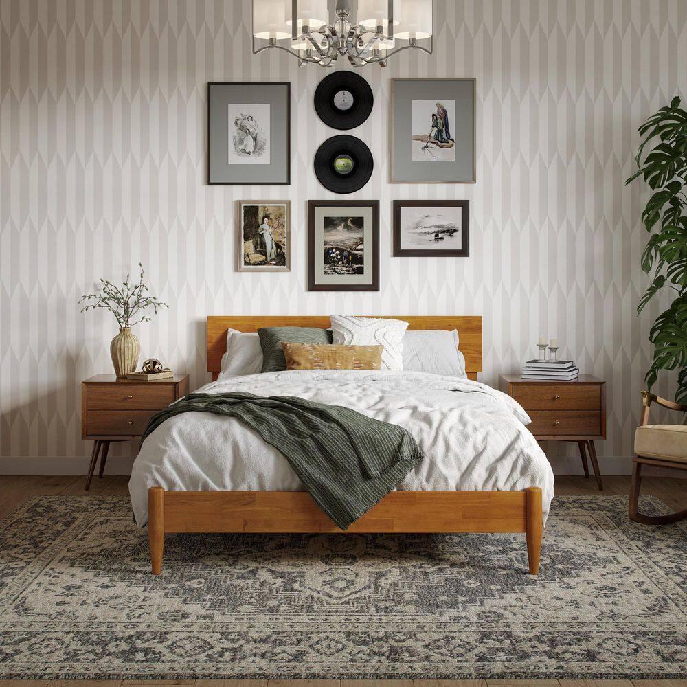 AFI Aria Full Modern Solid Wood Low Profile Platform Bed, Light Toffee