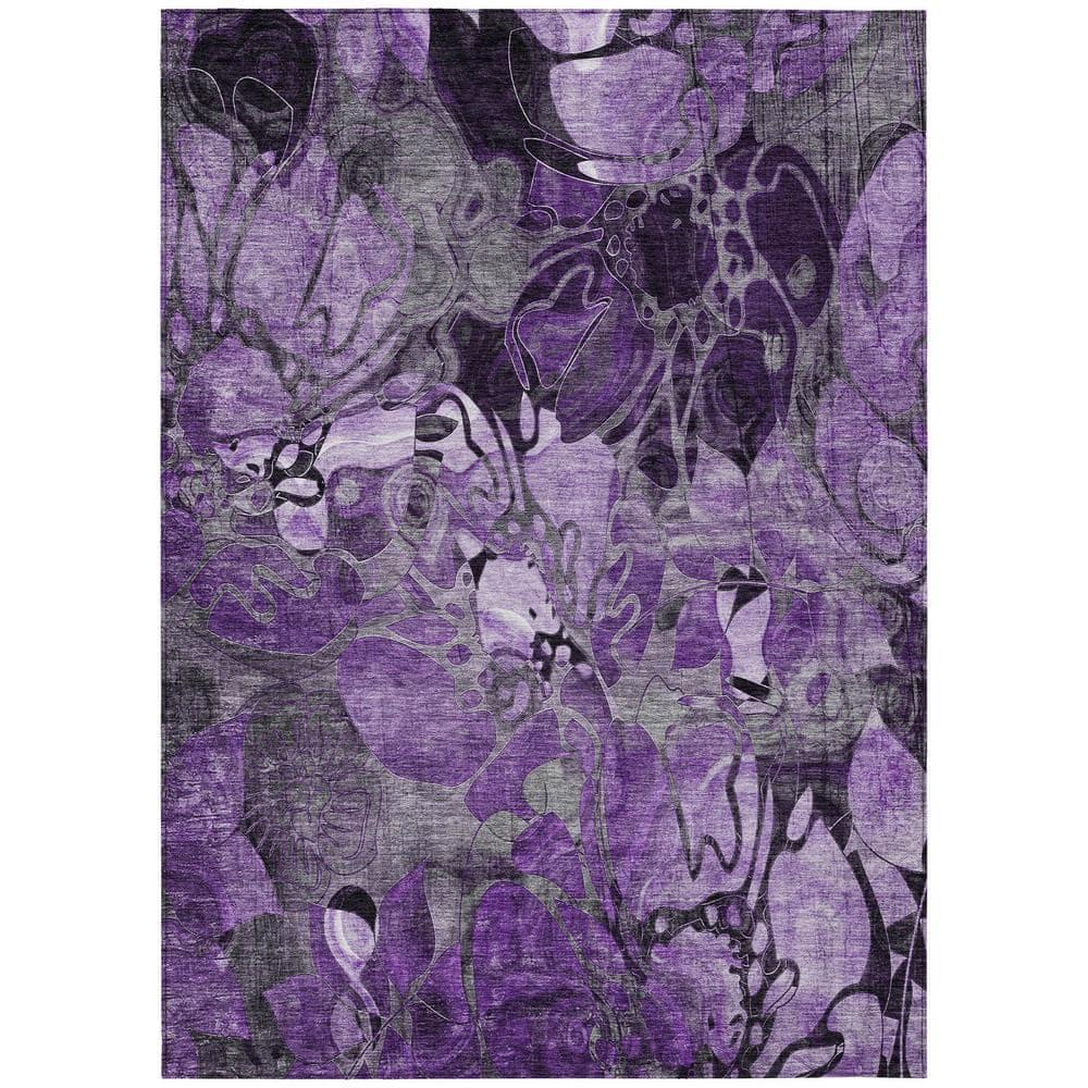 Addison Rugs Chantille Indoor/Outdoor Transitional Floral Purple Washable Rectangle Rug, 9' x 12'