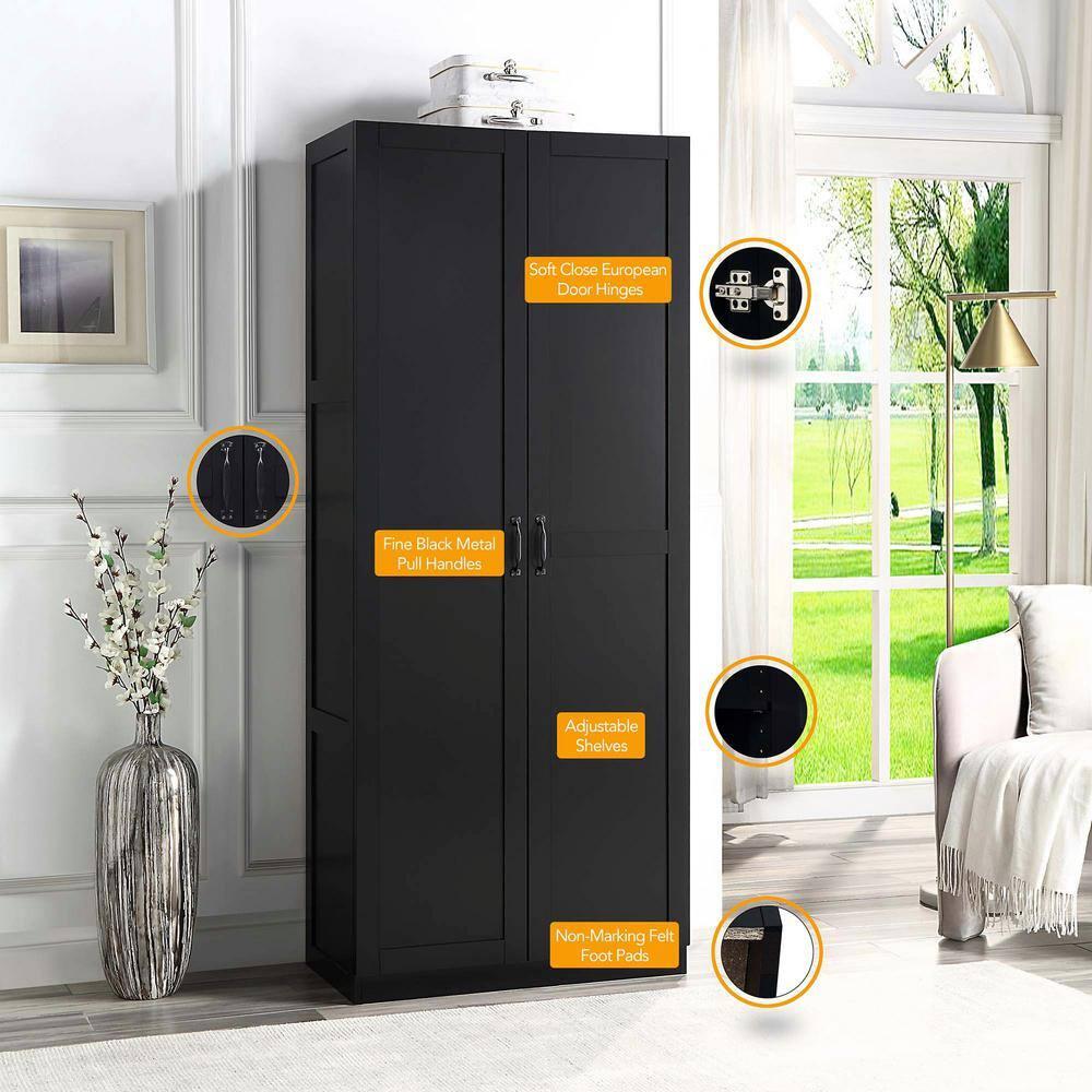 Set of 2 Hopkins Modern 4 Shelf Storage Closets Black - Manhattan Comfort