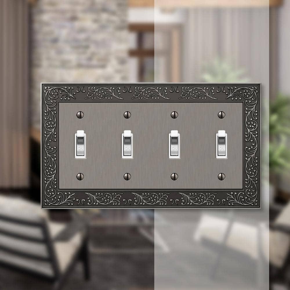 English Garden 4 Gang Toggle Metal Wall Plate - Antique Nickel