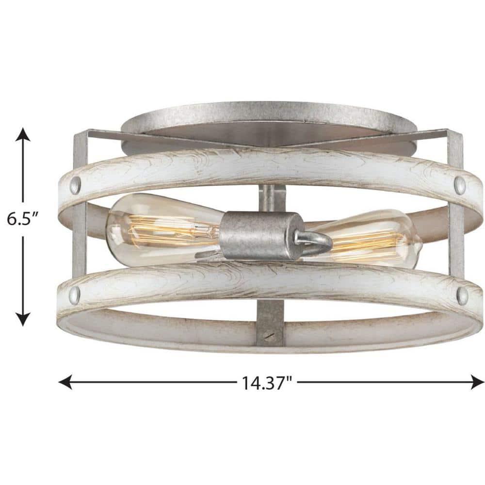 Progress Lighting Gulliver 2-Light Flush Mount Ceiling Light, Galvanized Finish, Open-Cage Design