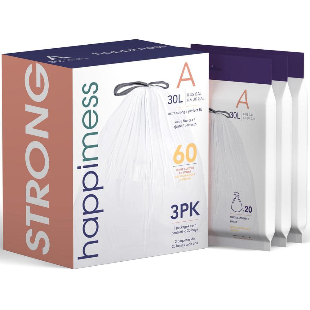 7.9 Gallon Drawstring Trash Can Liner, White (60-Count, 3-Packs of 20 Liners) -happimess