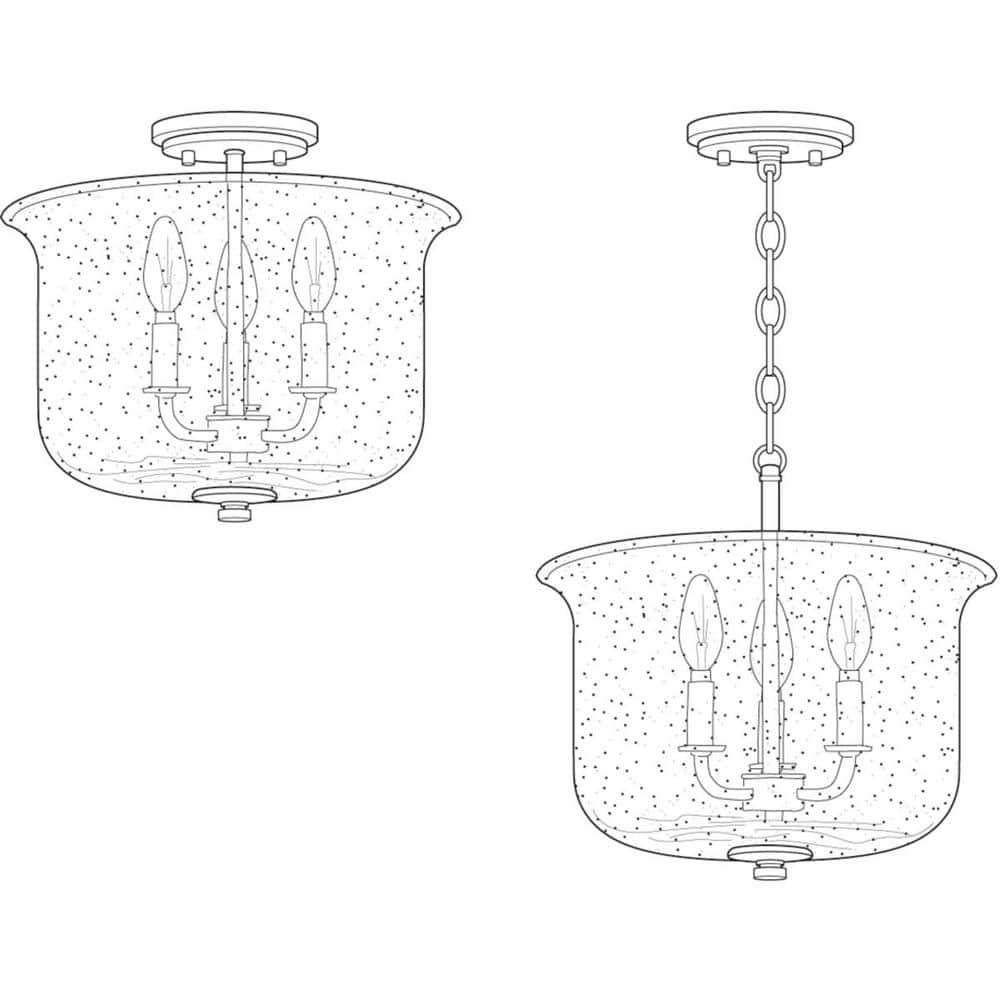 Progress Lighting Winslett 3-Light Semi-Flush Mount, Matte Black, Seeded Glass Shade