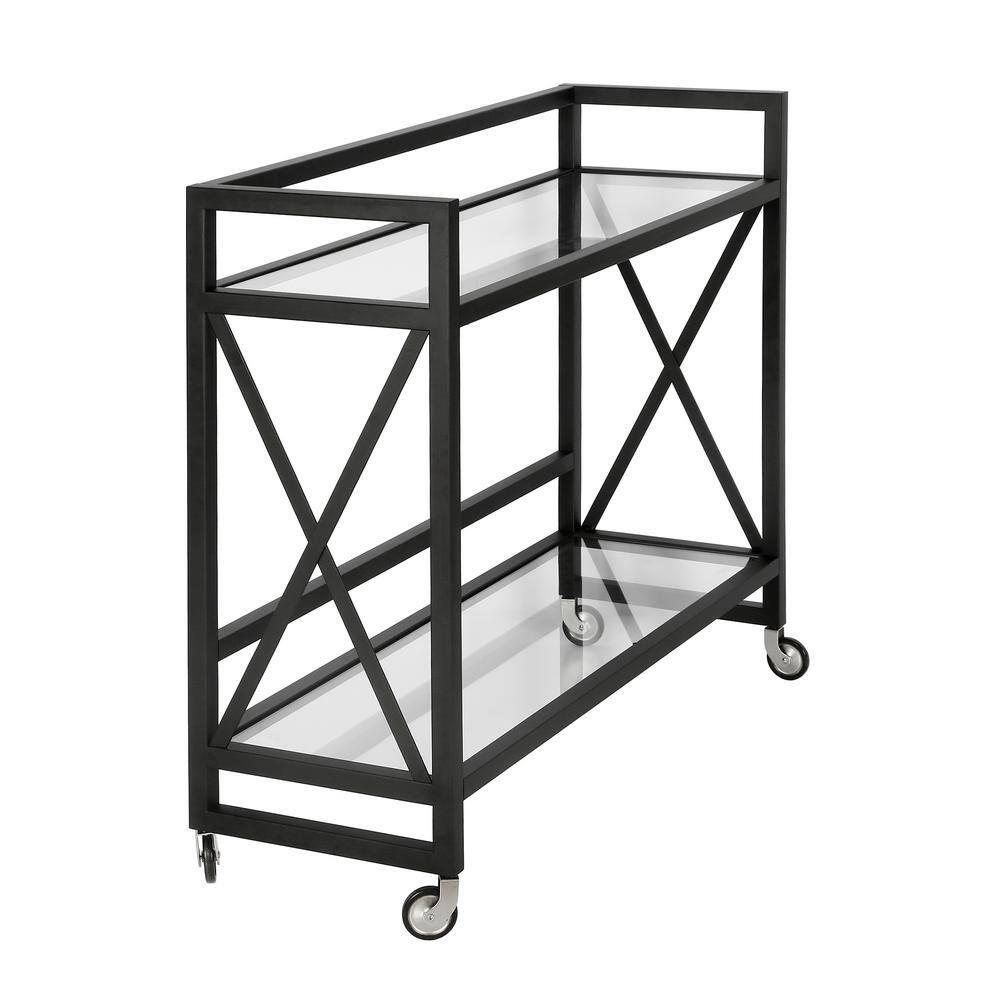Evelyn&Zoe 38" Blackened Bronze Metal/Glass Bar Cart