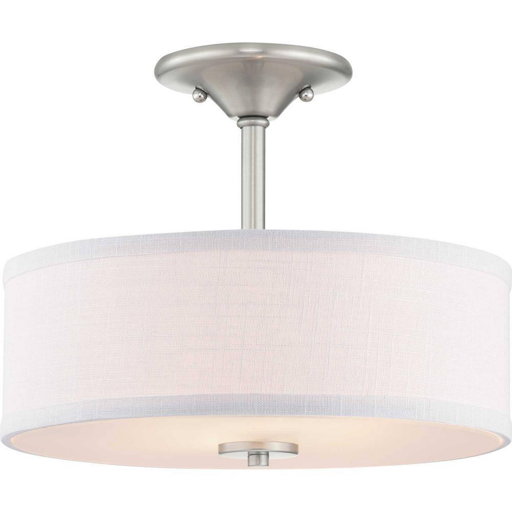 Progress Lighting, Inspire Collection, 2-Light Semi-Flush, Brushed Nickel, Etched Glass with Summer Linen Shade
