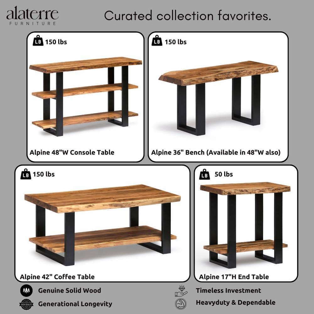 Alpine Live Edge Wood Coffee Table Natural - Alaterre Furniture: Acacia Sofa Table, Metal Legs, Rectangular