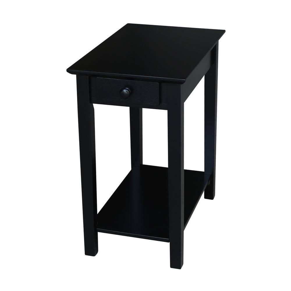 International Concepts Narrow End Table Black: Sleek Design with Drawer & Fixed Shelf for Living Room