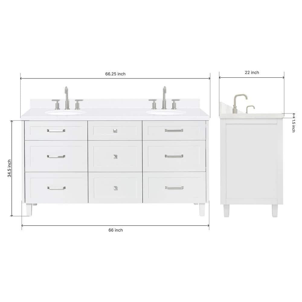 Ariel Monrow 66 Inch Double Oval Sink Bathroom Vanity With Carrara White Quartz Countertop