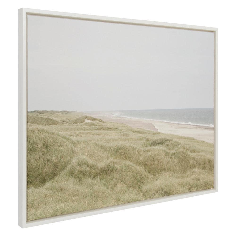 Large White Framed Coastal Landscape Canvas Print