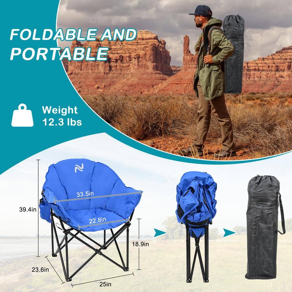 NAIZEA Set of 2 Oversized Heated Camping Chair, Patio Lounge Chairs with 3 Heat Levels, Portable Folding Heated Chair Round Moon Saucer Folding Lawn Chair Outdoor Chair for Camping, Lounge Patio