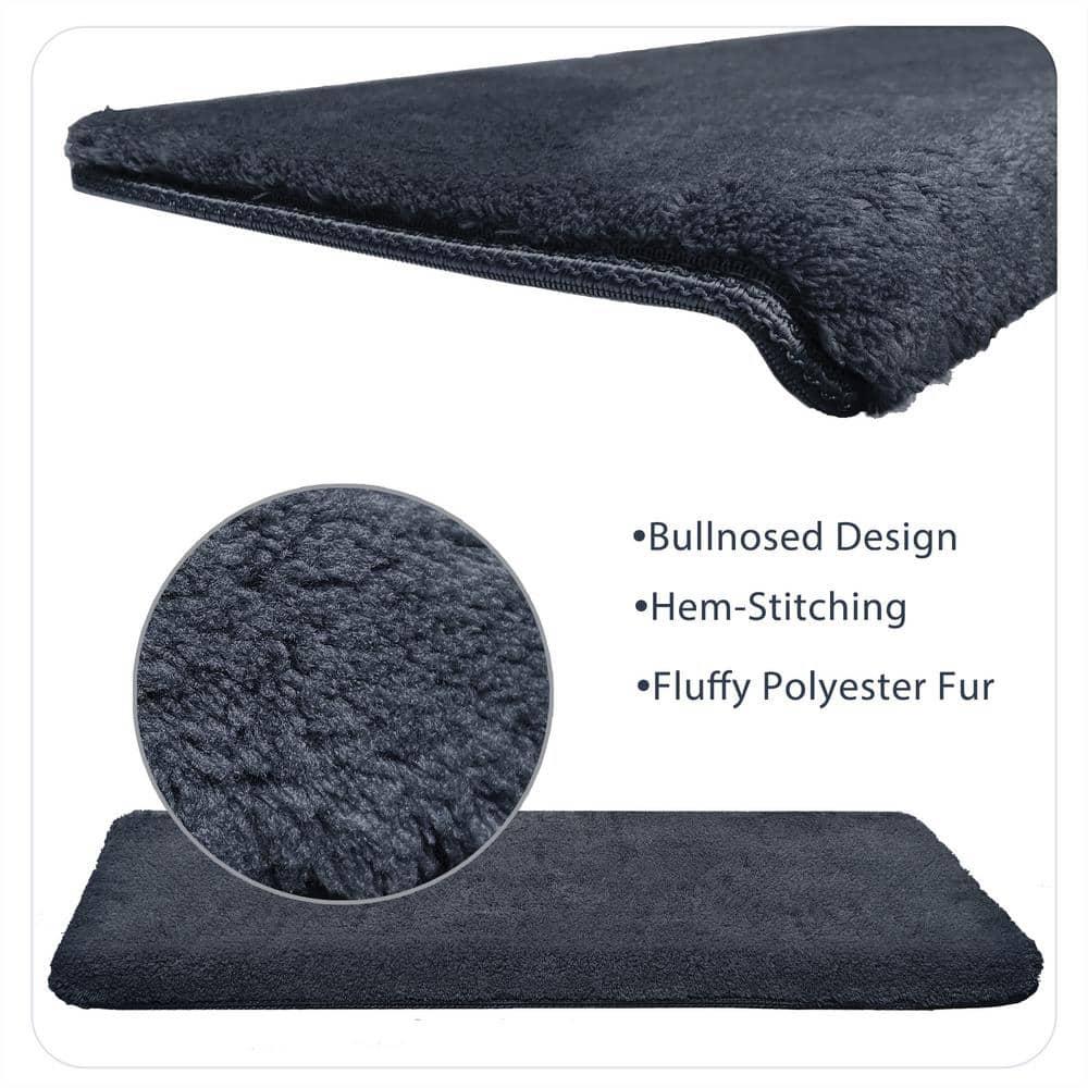 PURE ERA Non-Slip Ultra Plush Soft Bullnose Carpet Stair Treads Set of 14 Tape Free Washable Self Adhesive Dark Grey 9.5" x 30"x1.2"