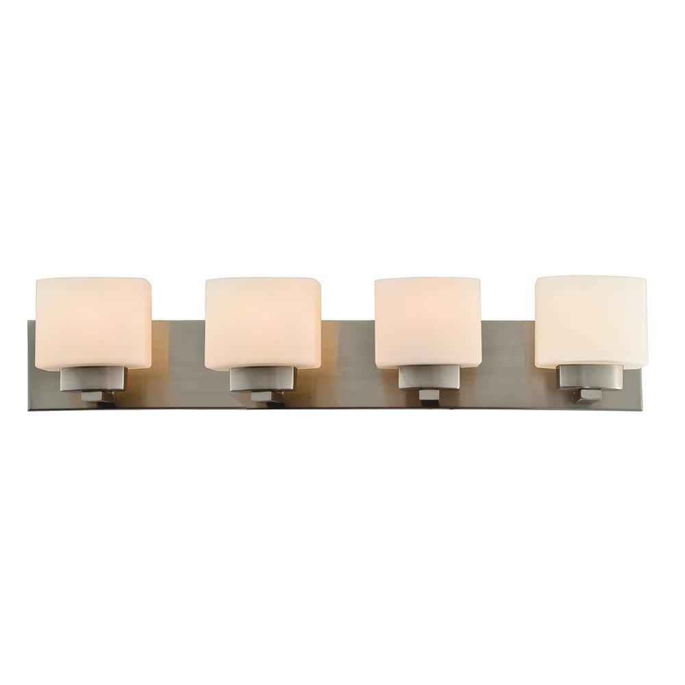 Design House Dove Creek 4-Light Dimmable Vanity Light with Frosted Glass Shades, Satin Nickel