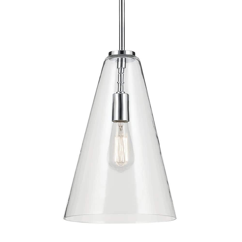 Chrome and Clear Glass Cone Pendant Light with Adjustable Height