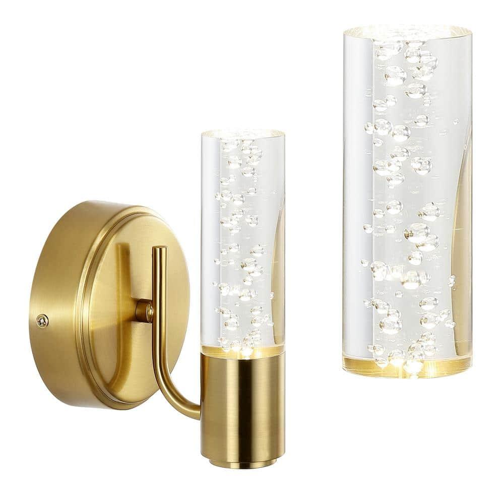 Bolha 5.5" 1-Light Minimalist Modern Bubble Acrylic/Iron Integrated LED Vanity Light, Brass Gold